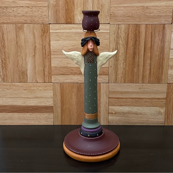 1997 Williraye Studio Folk Art Angel Holiday 12” Candlestick Resin Candle Holder - Picture 11 of 14